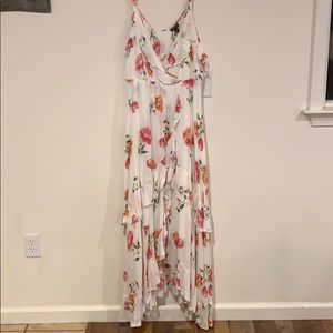 White floral flounce challis maxi dress